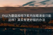 你以为蘑菇视频下载的加载速度只能这样？其实有更舒服的办法
