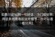 如果只说91网一句好话：冷门但好用：用这条线索串起全片细节｜也可以看看91网1
