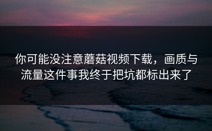你可能没注意蘑菇视频下载，画质与流量这件事我终于把坑都标出来了