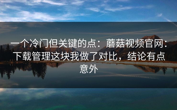 一个冷门但关键的点：蘑菇视频官网：下载管理这块我做了对比，结论有点意外