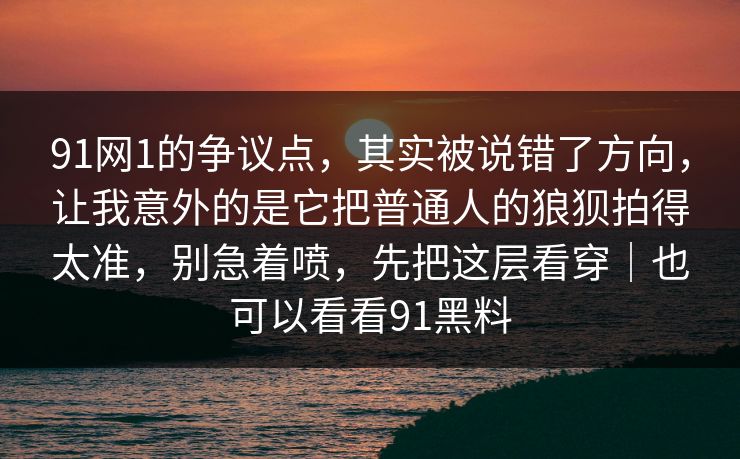 91网1的争议点，其实被说错了方向，让我意外的是它把普通人的狼狈拍得太准，别急着喷，先把这层看穿｜也可以看看91黑料